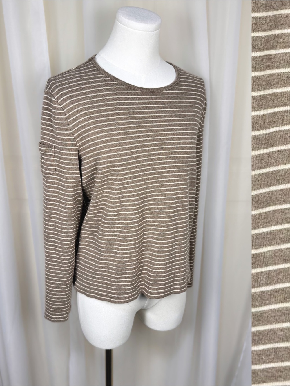 VTG Lauren Ralph Lauren | Tan Beige & White Striped Long-Sleeve classic top Y2K